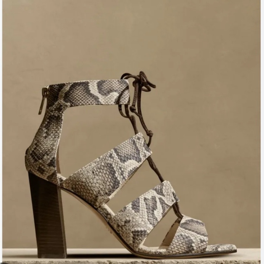 Banana Republic gladiator leather sandals block heel laced Sz 10 summer spring - Picture 2 of 6